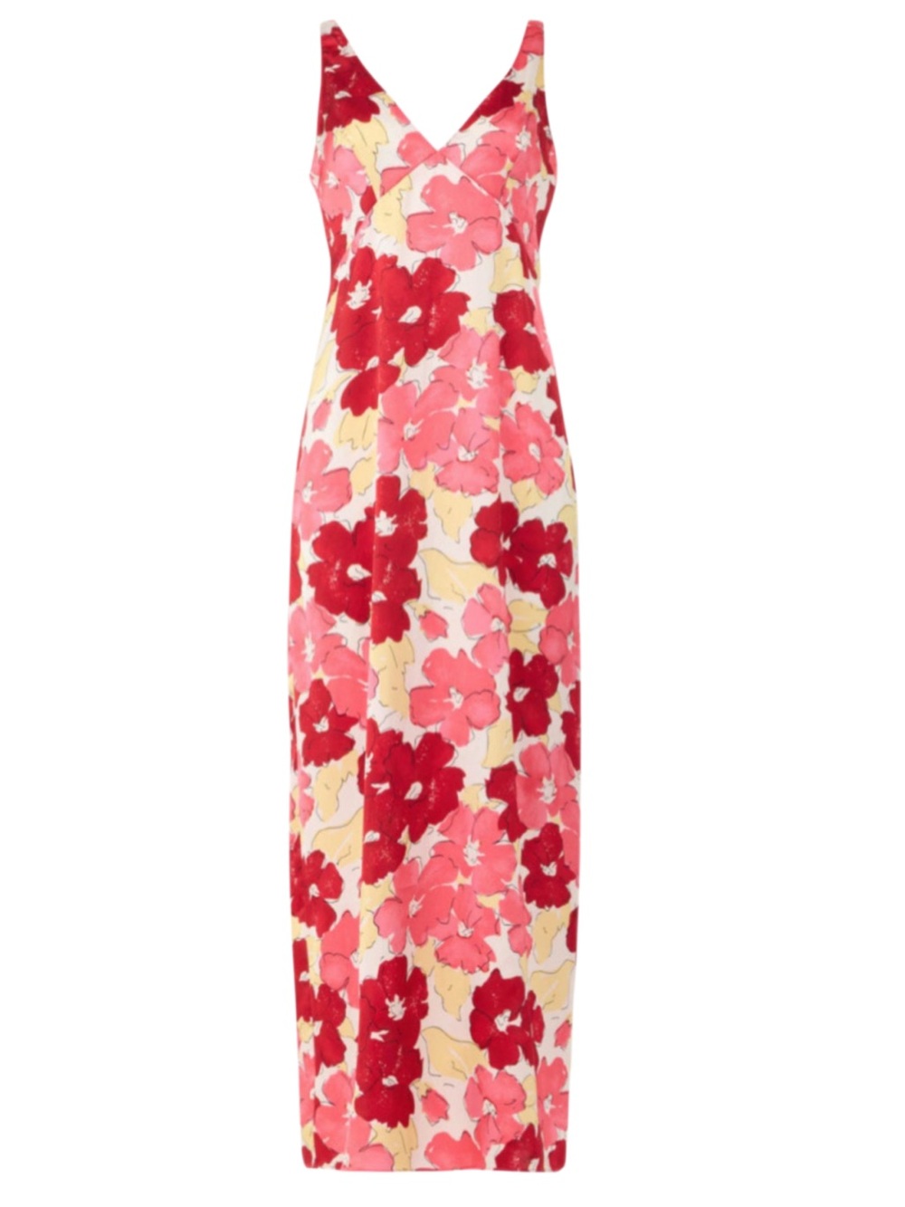 Plan C x RTR  pink, red & cream floral silky satin slip maxi dress size 0